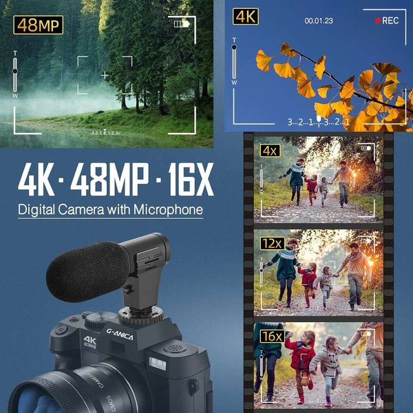 Capturez de superbes images 4K avec notre kit de caméra de vlogging 48MP - Comprend le microphone, le wifi, la poignée du trépied, le grand angle / macro lentille pour les créateurs de contenu