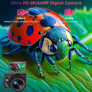 Maak prachtige 4K -foto's en video's met deze 64MP digitale camera voor fotografie en vlogging, WiFi ingeschakeld met ultra grote hoeklens en 32 GB SD -kaart inbegrepen