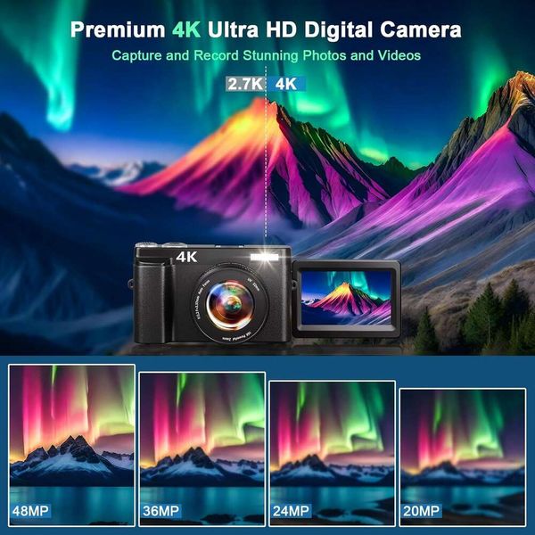 Capturez de superbes photos et vidéos 4K avec cet appareil photo numérique automatique 48MP pour YouTube, blogging et photographie - Zoom 16x, écran flip de 3 pouces, anti-titulaire