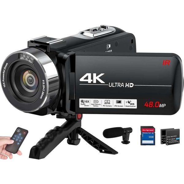 Capturez de superbes vidéos 4K Ultra HD avec cette caméra de vlogging 48MP pour YouTube - 16x Zoom numérique, écran PSS 30i, contrôleur de micro externe, 2 batteries incluses