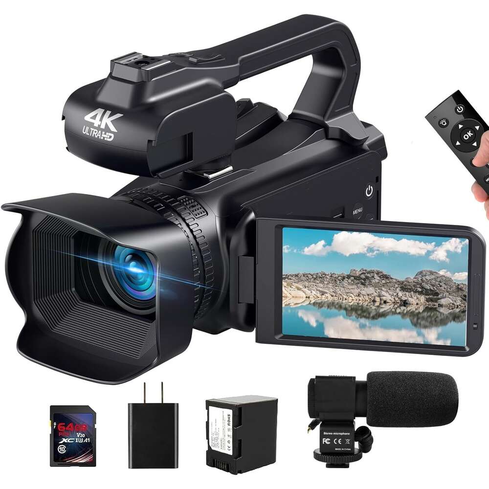 Leg prachtige 4K -video's vast met 64MP duidelijkheid en 60 fps soepelheid met deze vlogging videocamera camcorder.Met een 40t touchscreen, 18x zoom