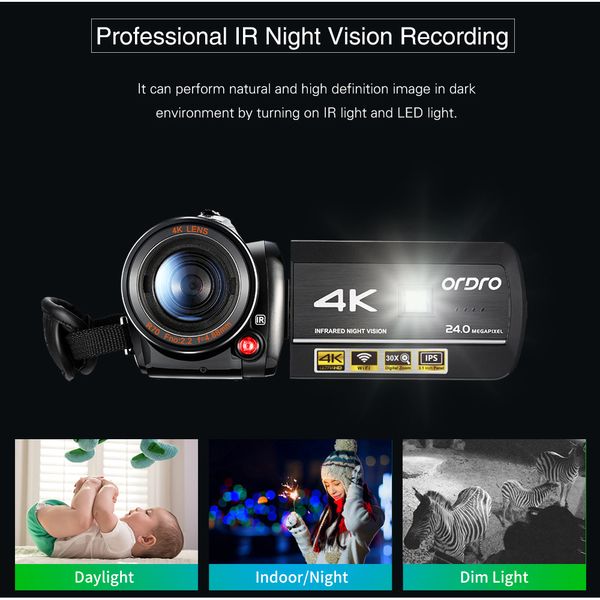 Capture impresionantes vídeos 4K con la videocámara Ordro AC3: visión nocturna, WiFi, zoom digital, perfecto para vlogging y blogs de YouTube