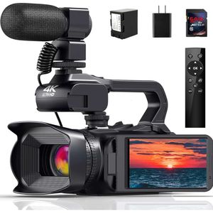 Maak verbluffende 4K-video's met deze 64 MP-camcorder!18x zoom, autofocus, WiFi, stabilisator, microfoon, afstandsbediening 4500 mAh batterij voor YouTube-vloggen