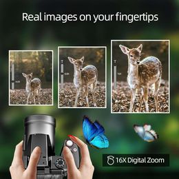 Maak prachtige foto's en video's met 64MP digitale camera voor fotografie en video 4K vloggingcamera voor YouTube - bevat 3 "flip -scherm, 16x digitale zoom