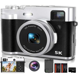 Capturez de superbes photos et vidéos avec notre appareil photo numérique 5K – Autofocus, 48 MP, appareil photo Vlogging avec objectif avant et arrière, viseur, lampe de poche, zoom numérique 16X.