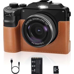 Leg prachtige foto's en video's vast met onze 4K compacte digitale camerabundel - inclusief leren tas, autofocus, 48 MP vlogcamera, dubbele lens en ingebouwd 7-inch scherm