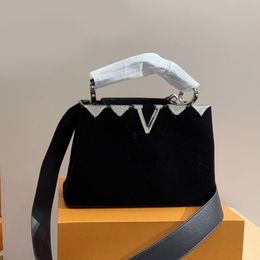 Capucines Handtasche, Geldbörse, Samt-Einkaufstasche, modische Buchstaben, abnehmbarer Riemen, abnehmbarer breiter Riemen, Winter-Umhängetaschen, 27 cm, einfarbige Handtaschen