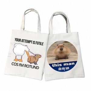 Capybara Toile drôle Simple Carto Imprimer OK I Pull Up Shop Sacs Filles Animal Fi Life Casual Pacakge Sac à main V9NR #