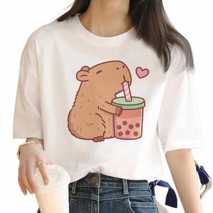 Capybara T-shirt Vrouwen Print Zomer Witte Top Cott T-shirt Grafische Tees Vrouwen Vintage Streetwear 90s Plus Size T-shirt Vrouwelijke t4Aq #