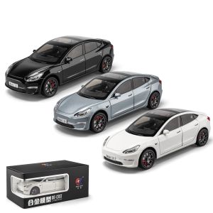 Car 1/24 Tesla Model 3 Diecast Metal Toy Toy Car 1:24 Véhicule en alliage miniature Pull Back Sound Light Collection Gift For Boy Children