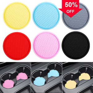 Voiture 2 pièces voiture caboteur anti-dérapant Silicone eau tasse Pad voiture intérieur bouteille tasse tapis support de verre Pad décor Auto accessoires