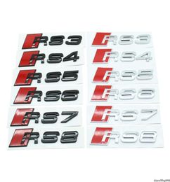 Auto 3D Metalen Stickers en Stickers Voor RS3 RS4 RS5 RS6 RS7 RS8 S3 S4 S5 S6 S7 S8 A3 Auto Kofferbak Lichaamsembleem Badge Stickers2869060
