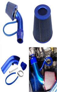 Coche 3quot 76mm Filtro de entrada de aire frío Kit de inducción de aluminio sistema de manguera de tubo azul Universal New3612873