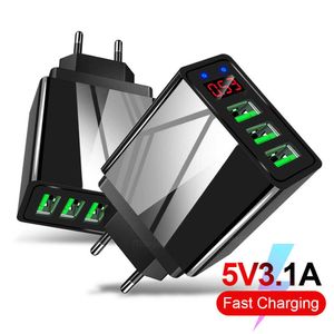 Voiture 5V 3.1A affichage chargeur USB pour iPhone chargeur 3 Ports charge rapide chargeur de téléphone mural pour iPhone Samsung Xiaomi adaptateur USB