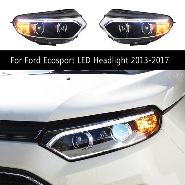 Accesorios para coche, lámpara frontal, luz de circulación diurna, señal de giro tipo serpentina para Ford Ecosport, conjunto de faros LED 13-17, faros DRL