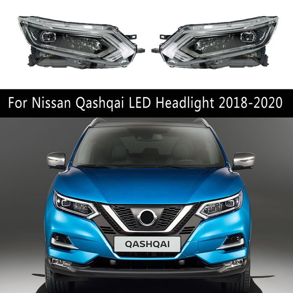 Accesorios para coche, luz de circulación diurna, indicador de señal de giro tipo serpentina para Nissan Qashqai, conjunto de faros LED 18-20, lámpara frontal