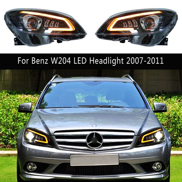 Accesorios para coche, luz de circulación diurna, señal de giro tipo serpentina para Mercedes Benz W204, conjunto de faros LED 07-11, piezas de automóvil, lámpara principal