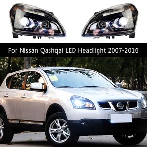 Accesorios para automóvil Luces de circulación diurna Indicador de señal de giro tipo serpentina para Nissan Qashqai Conjunto de faros LED 07-16 Lámpara frontal de pieza de automóvil