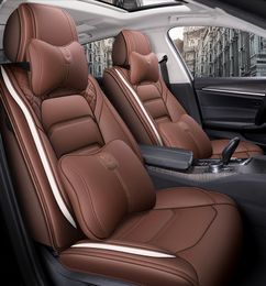 Auto-accessoire stoelhoes voor sedan SUV Duurzaam hoogwaardig leer Universeel vijfzitsset Kussen inclusief voor- en achterkant Cove8553510