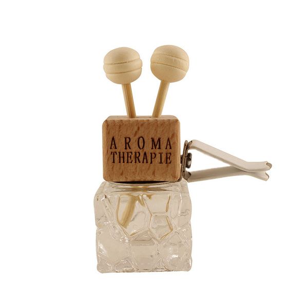 Botellas de perfume de aceite esencial para salida de aire de coche, decoración de botella de ambientador de aromaterapia de vidrio con cubo de agua cuadrado de 8ml