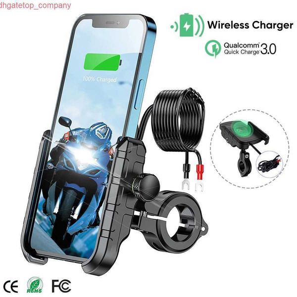 Soporte de teléfono de motocicleta de aluminio para automóvil para moto espejo móvil soporte de soporte móvil USB cargador inalámbrico soporte para teléfono celular