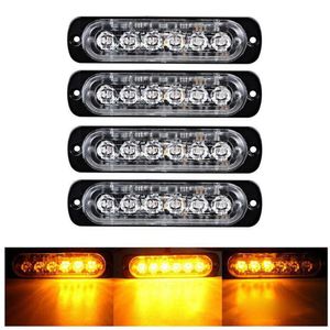 Auto Amber Geel Stroboscoop Licht 6 LED Strobe Signaal Waarschuwing Lichtbar Beveiliging Alarm Flash Knipperlamp Surface Mount Lighthead Lamp 12V-24V