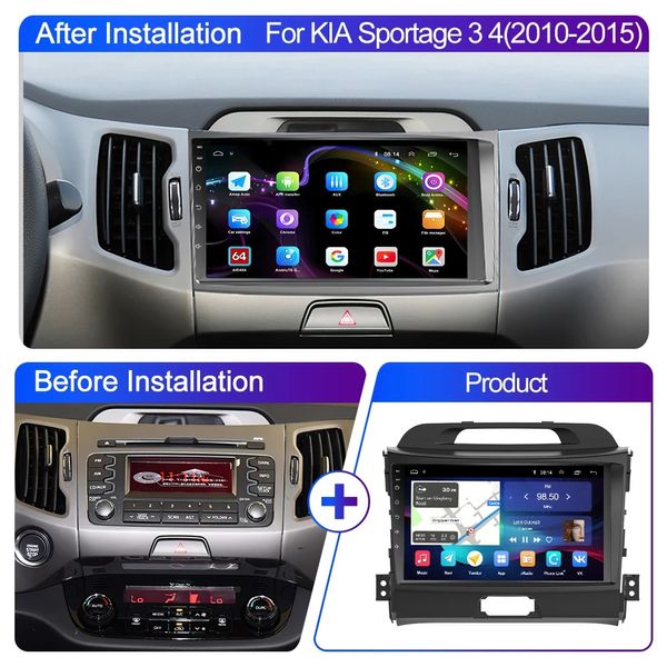Radio vidéo Android pour voiture, 2din, écran partagé, 16 go, GPS, Mirrorlink, FM, Bluetooth, pour KIA Sportage R