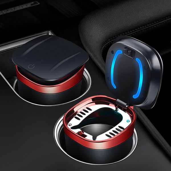 Cenicero de coche con luz ambiental LED, soporte para cigarrillos lavable Interior eléctrico