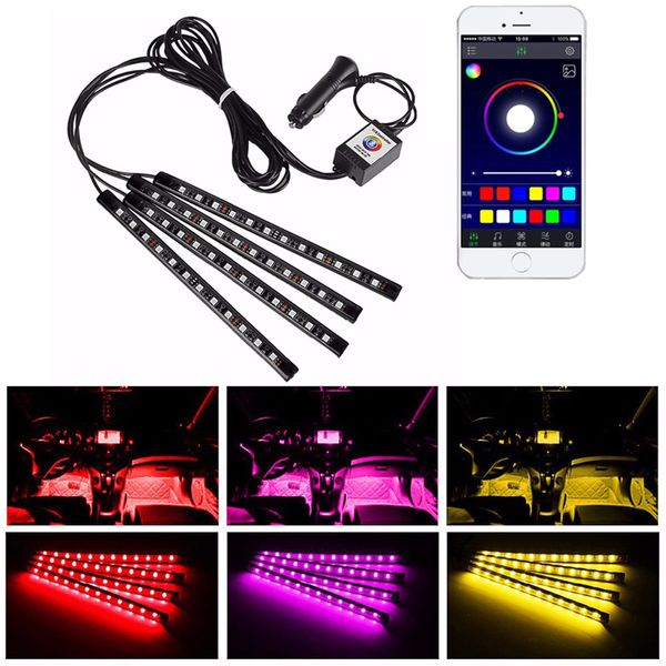 Voiture Atmosphère Bandes Lumières Pied Éclairage USB LED Voitures Pieds Lumière Briquet Télécommande Intérieur Décoratif Ambiance LED Lampe Bande Accessoires oemled