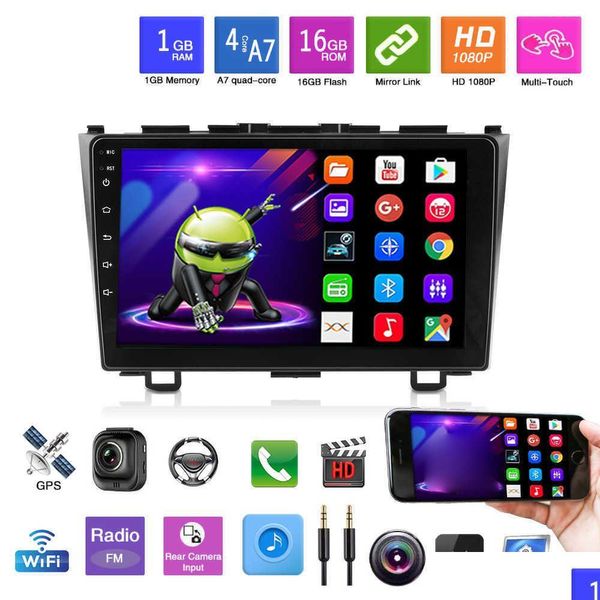 Autoradio 9 pouces 2 Din Android 10.1 1 Go Ram Wifi Bt Radio Mtimedia Player pour Honda Crv Cr-V 2006-2011 2Din O Dvd Drop Delivery Mobi Dhjfc