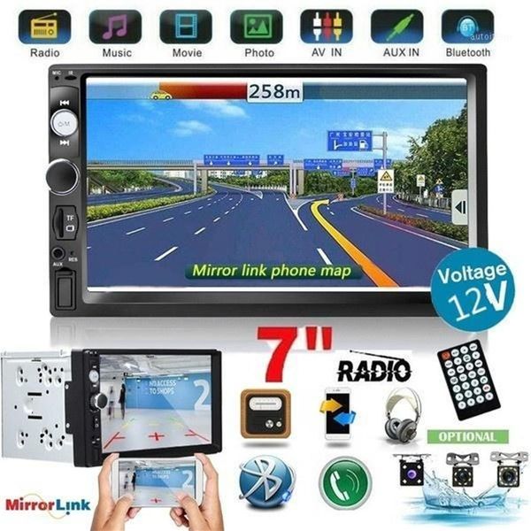 Audio de voiture Autoradio 2 Din Radio 7 écran tactile tableau de bord MP5 Bluetooth USB numérique 2Din lecteur multimédia vue arrière Camera1268R