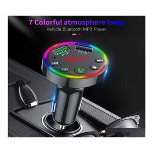 Audio de voiture Transmetteur Fm Bluetooth 7 couleurs Led Radio rétro-éclairé Lecteur de musique MP3 Ambiance Lumière O Récepteur Chargeur Usb2023950 Drop D Otvyt
