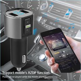 Car Audio Car O Transmisor FM Bluetooth 5.0 Reproductor Mp3 Manos Encendedor de cigarrillos Carga USB dual Detección de voltaje de batería U Disco PL DHKZW