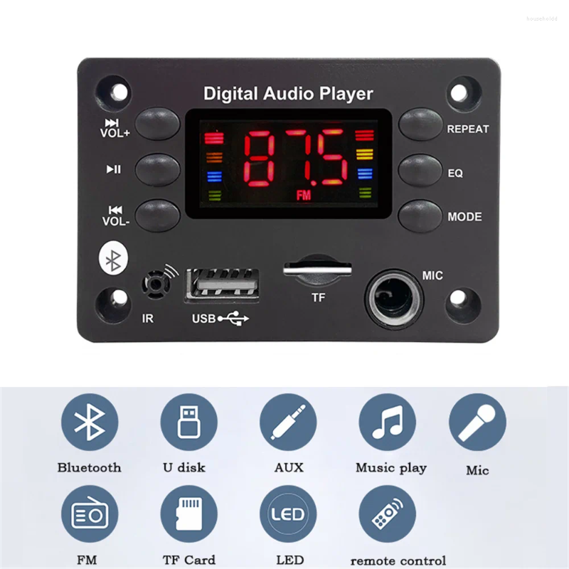 Auto Audio Mikrofon USB TF FM Radio MP3 Musik Player Lautsprecher DC 5V 12V Bluetooth 5,0 WMA WAV APE Decoder Board Freisprecheinrichtung