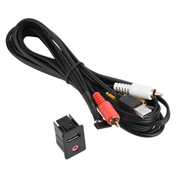 Freeshipping Car AUX Audio 3.5mm 3 RCA Câble d'extension USB Mâle Dash Adaptateur Encastré
