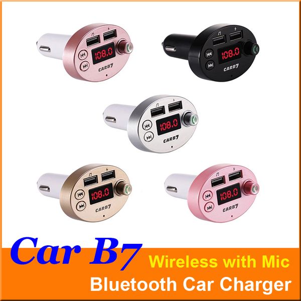 CAR B7 Bluetooth Car Kit mains-libres lecteur MP3 avec adaptateur sans fil Transmetteur FM 5V 2.1A Chargeur allume-cigare USB Support Micro SD Card