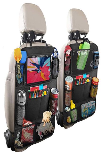 Organizador del asiento trasero del automóvil con soporte de tableta de pantalla táctil 9 Pockets de almacenamiento Mats de patada Protectores de asiento del asiento para el automóvil para niños Tddlers3017657