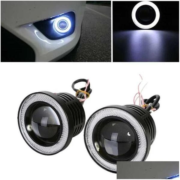 Badges de voiture 1pc 3,5 Angel Eyes LED antibrouillard Suv universel blanc conduite lampe frontale 12V livraison directe Automobiles motos extérieur A Dhwym