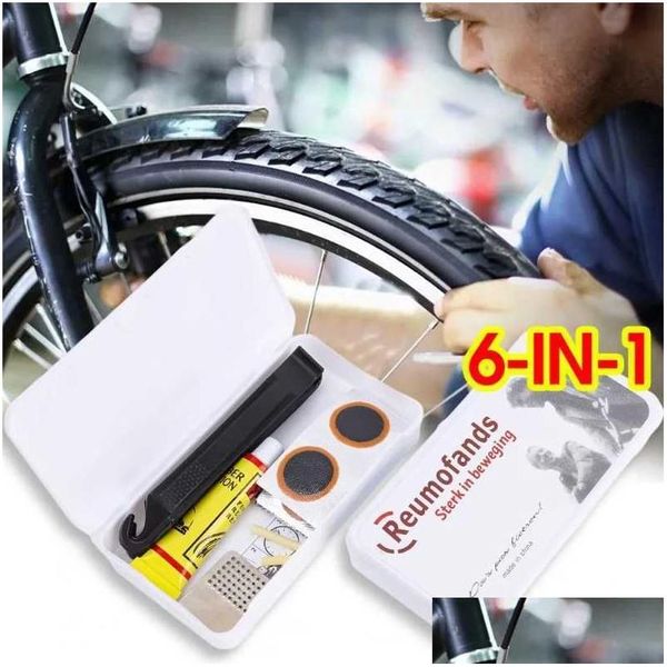 Insignias de automóviles de reparación de neumáticos para bicicletas Conjunto de herramientas de goma de parche plano para motocicletas Montaña Tubo interno Kits de punción Pinción Drop entrega Auto Dhap1