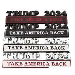 Badges de voiture Trump 2024 Parti de décoration d'autocollants métalliques Faveur de la présidentielle américaine Supporter Body Banner Banner 12.8x3cm Drop del Ot1tl