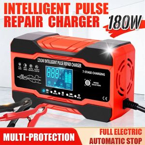 Cargador de batería de coche 12V 10A 24V 5A Carga rápida inteligente completamente automática para AGM GEL WET Cargador de batería de plomo ácido Pantalla LCD