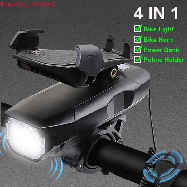 Luz de bicicleta de coche soporte para teléfono móvil USB recargable 4 en 1 bocina de bicicleta 4000MAh banco de energía faro USB recargable MTB lámpara de cabeza