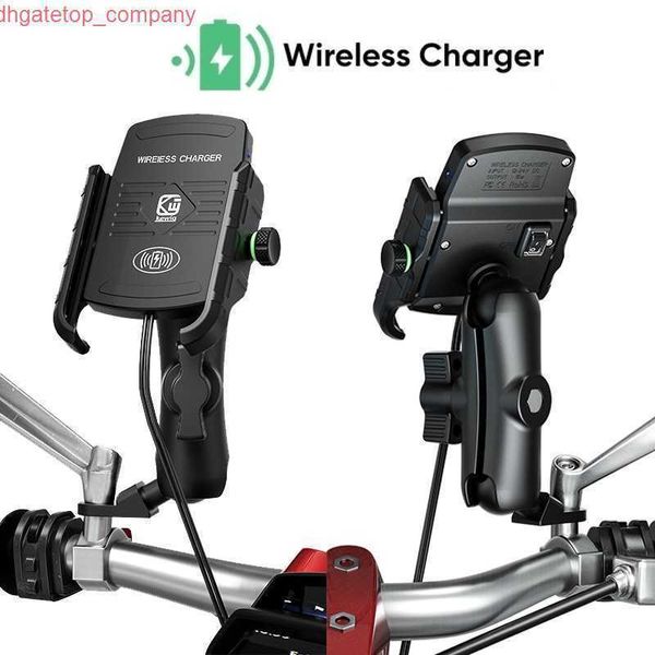 Soporte de teléfono para motocicleta, resistente al agua, para coche y bicicleta, soporte para teléfono móvil, cargador inalámbrico Qi de 15W, soporte móvil de carga rápida