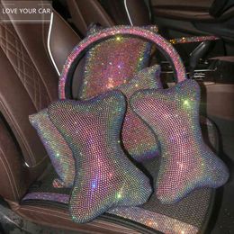 Auto Bling Accessoires voor Vrouw Interieur Set Styling Rhinestone Hoofdsteun Kussens Back Support Seat Cushion Pain Relief Sparkly