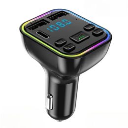 Car Bluetooth 5.0 FM Transmisor PD Tipo-C Dual USB 3.1A Cargador rápido Colorido Ambient Light Modulator MP3 Modulador