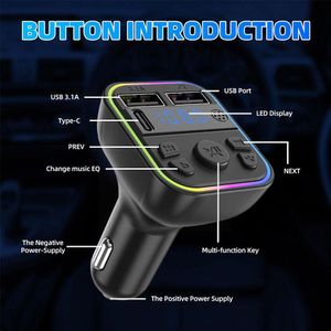 Car Bluetooth 5.0 FM Zender PD Type-C Dual USB 12/24V Player Ambient 3.1a Fast Charger MP3 Modulator Licht Handsfree G9R9