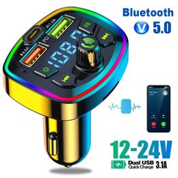 Transmetteur FM Bluetooth 5.0 pour voiture, double USB PD type-c, charge rapide, appel mains libres, chargeur de téléphone, lecteur MP3