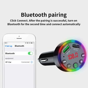 Transmetteur FM Bluetooth pour voiture, 7 couleurs, rétro-éclairage LED, autoradio, lecteur de musique MP3, lumière d'ambiance, récepteur Audio, chargeur USB 244f