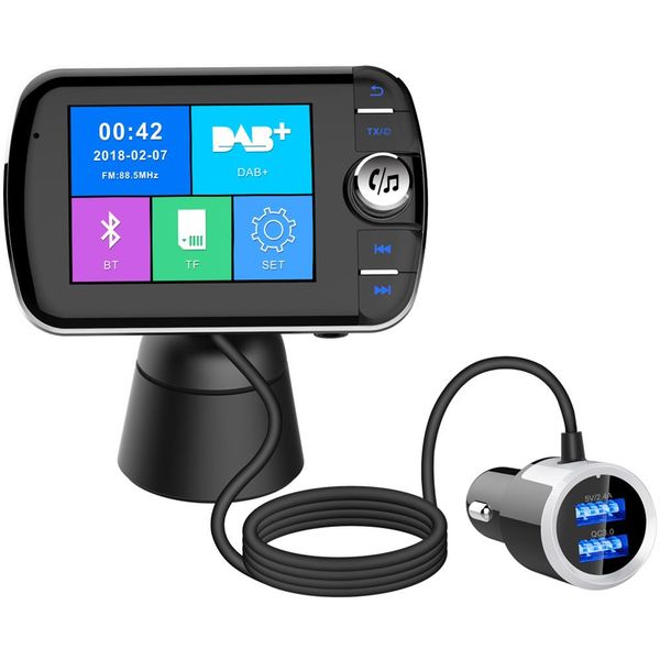 Modulador de transmisor FM Bluetooth para coche, teléfono de transmisión Digital DAB QC3 0, cargador rápido, adaptador de Audio para Radio de coche, reproductor de MP3 con LCD2639