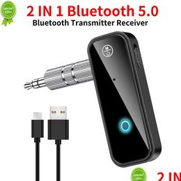 Kit Bluetooth de voiture Nouveau Bluetooth 5.0 Émetteur Récepteur 2 en 1 Adaptateur sans fil 3,5 mm O Stéréo Aux pour musique mains casque Drop Delive Dhcw8